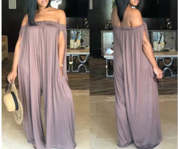 ivshe plain off shoulder split sleeve regular jumpsuit